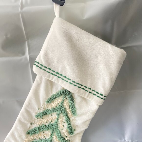 White Christmas Stocking Embroidered Tree with Shiny Beads Ornaments - Picture 6 of 11